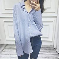 womens going out work holiday simple cute shirt solid striped shirt co ...