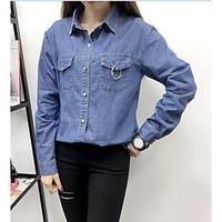 womens going out party vintage street chic shirt solid classic collar  ...