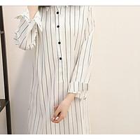 Women\'s Casual Street chic Spring Shirt, Striped Square Neck Long Sleeve Cotton Medium