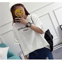 Women\'s Going out Casual/Daily Simple Street chic Summer T-shirt, Letter Round Neck Short Sleeve Cotton Medium