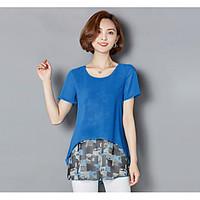 womens daily cute t shirt solid print round neck short sleeve polyeste ...