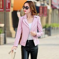Women\'s Going out Beach Holiday Sexy Cute Spring Leather Jacket, Solid Shirt Collar Long Sleeve Regular Others