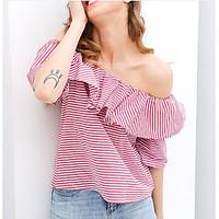 womens casualdaily sexy t shirt striped boat neck short sleeve others