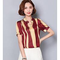 Women\'s Casual Simple Summer Blouse, Striped V Neck Short Sleeve Cotton