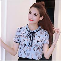 Women\'s Daily Casual Simple T-shirt, Floral Round Neck Short Sleeve Chiffon