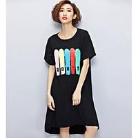 Women\'s Casual/Daily Loose Dress, Solid Print Round Neck Knee-length Short Sleeve Polyester Summer Mid Rise Micro-elastic Thin