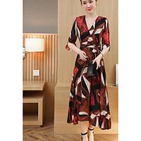 womens going out swing dress color block v neck maxi length sleeve oth ...