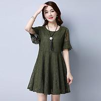 Women\'s Going out A Line Dress, Solid Round Neck Above Knee Short Sleeve Others Summer Mid Rise Micro-elastic Thin