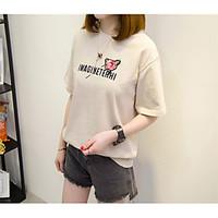 Women\'s Going out Casual/Daily Holiday Simple Summer T-shirt, Solid Floral Round Neck Short Sleeve Cotton Rayon Thin