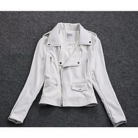 womens going out simple fall leather jacket solid v neck long sleeve s ...