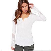 womens casualdaily simple t shirt solid embroidered round neck long sl ...