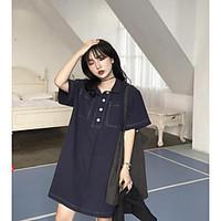 Women\'s Going out Vintage Shift Dress, Solid Shirt Collar Above Knee Short Sleeve Others Summer Mid Rise Micro-elastic Medium
