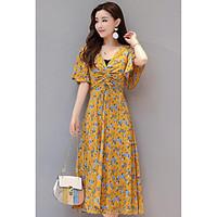 womens going out vintage swing dress floral v neck midi short sleeve c ...