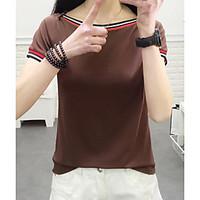 Women\'s Casual/Daily Simple Spring Summer T-shirt, Striped Patchwork Round Neck Short Sleeve Cotton Thin
