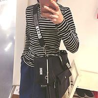 womens other casual simple spring t shirt solid striped stand long sle ...