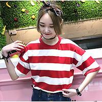 womens plus size simple t shirt striped round neck short sleeve cotton