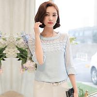 womens going out cute summer blouse solid round neck sleeve polyester  ...