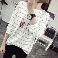 Women\'s Going out Casual/Daily Simple T-shirt, Solid Striped Animal Print Round Neck Long Sleeve Cotton