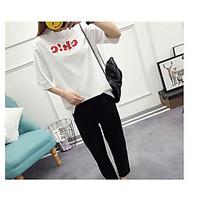 womens casualdaily simple t shirt letter round neck length sleeve cott ...