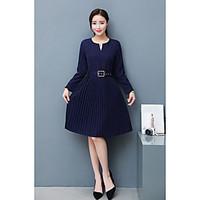 womens work party sophisticated a line dress solid round neck knee len ...