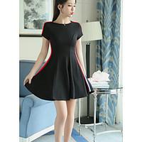 Women\'s Going out Casual/Daily Sheath Dress, Solid Round Neck Mini Short Sleeve Polyester Summer Mid Rise Micro-elastic Medium