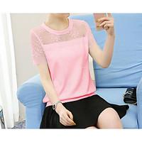 womens going out simple blouse solid round neck short sleeve silk bamb ...