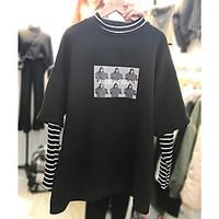 womens casualdaily simple spring fall polo print crew neck long sleeve ...