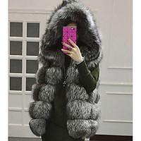 Women\'s Going out / Casual/Daily Cute Jackets, Solid Round Neck Sleeveless Fall Pink / Red / White / Black / Gray Faux Fur Medium