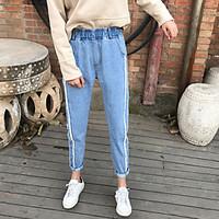 womens mid rise inelastic jeans pants street chic straight solid strip ...