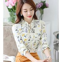 Women\'s Daily Casual Cute Blouse, Floral Crew Neck 3/4-Length Sleeve Chiffon