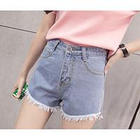 womens high rise strenchy jeans shorts pants simple loose straight sol ...