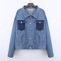 womens casualdaily simple spring fall denim jacket solid square neck l ...