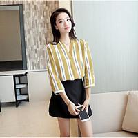 womens casual simple summer blouse striped v neck short sleeve cotton