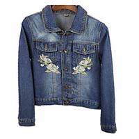 womens casualdaily simple spring denim jacket solid square neck long s ...