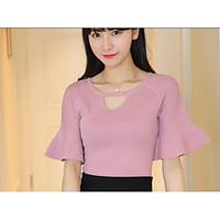 womens daily casual simple t shirt solid round neck short sleeve knitw ...