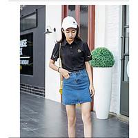 Women\'s Office/Career Daily Vintage Simple Summer Shirt, Solid Shirt Collar Short Sleeve Polyester Medium