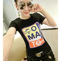 womens casual simple summer t shirt letter round neck short sleeve cot ...