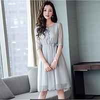 womens partyevening daily casual a line dress solid round neck knee le ...