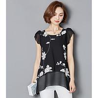 womens casual simple summer t shirt floral round neck short sleeve cot ...