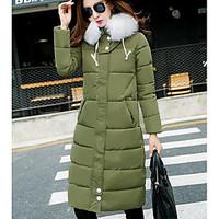 Women\'s Long Down Coat, Simple Casual/Daily Solid-Polyester Polyester Long Sleeve Blue / Black / Green