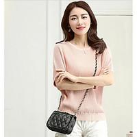 womens daily casual simple t shirt solid round neck short sleeve roman ...