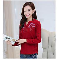 womens casualdaily simple shirt print v neck long sleeve linen