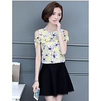 Women\'s Going out Casual/Daily Cute Summer Blouse, Print Round Neck Sleeveless Others Opaque Thin