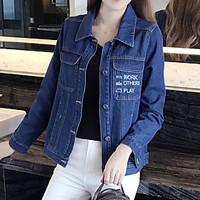 Women\'s Going out Casual/Daily Simple Street chic Fall Winter Denim Jacket, Solid Shirt Collar Long Sleeve Regular Others