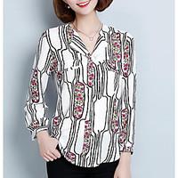 womens casualdaily simple shirt print v neck long sleeve polyester