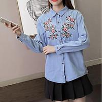 womens casualdaily simple shirt print shirt collar long sleeve cotton  ...