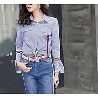 womens casualdaily simple shirt striped shirt collar long sleeve cotto ...