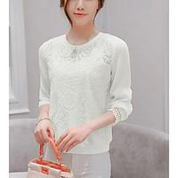 womens casualdaily simple blouse solid round neck long sleeve polyeste ...