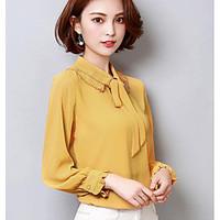 womens casualdaily simple blouse solid shirt collar long sleeve polyes ...