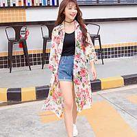 womens going out street chic summer trench coat floral notch lapel hal ...